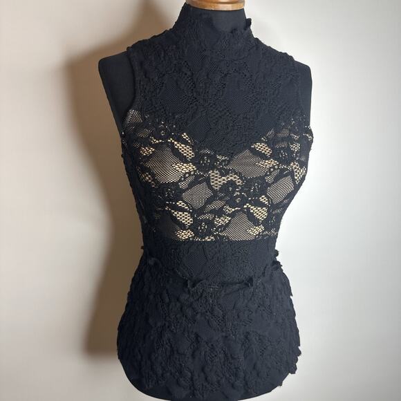 Vintage Y2k Nightcap Rare Black Lace Mock Neck Tank Top Sz 2 Small Whimsigoth - Picture 3 of 16